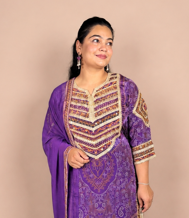 "JASLEEN"- Bandhani Gotta Work Three Piece Suit Set