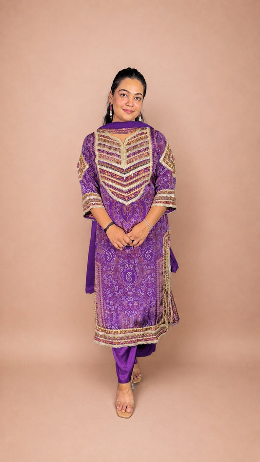 "JASLEEN"- Bandhani Gotta Work Three Piece Suit Set