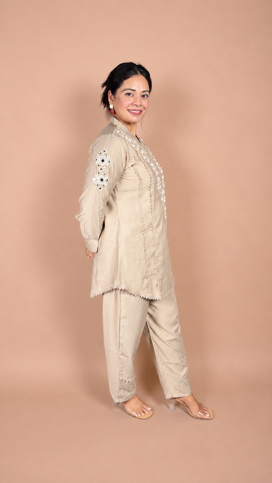 "YUSRA"- Mirror work with Shell embellishments Co-ord Set