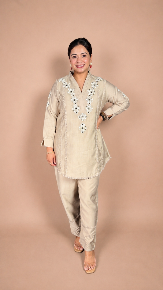 "YUSRA"- Mirror work with Shell embellishments Co-ord Set
