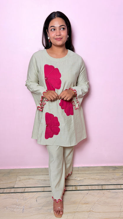"OLGA"- Light Pista Bloom Co-ord Set