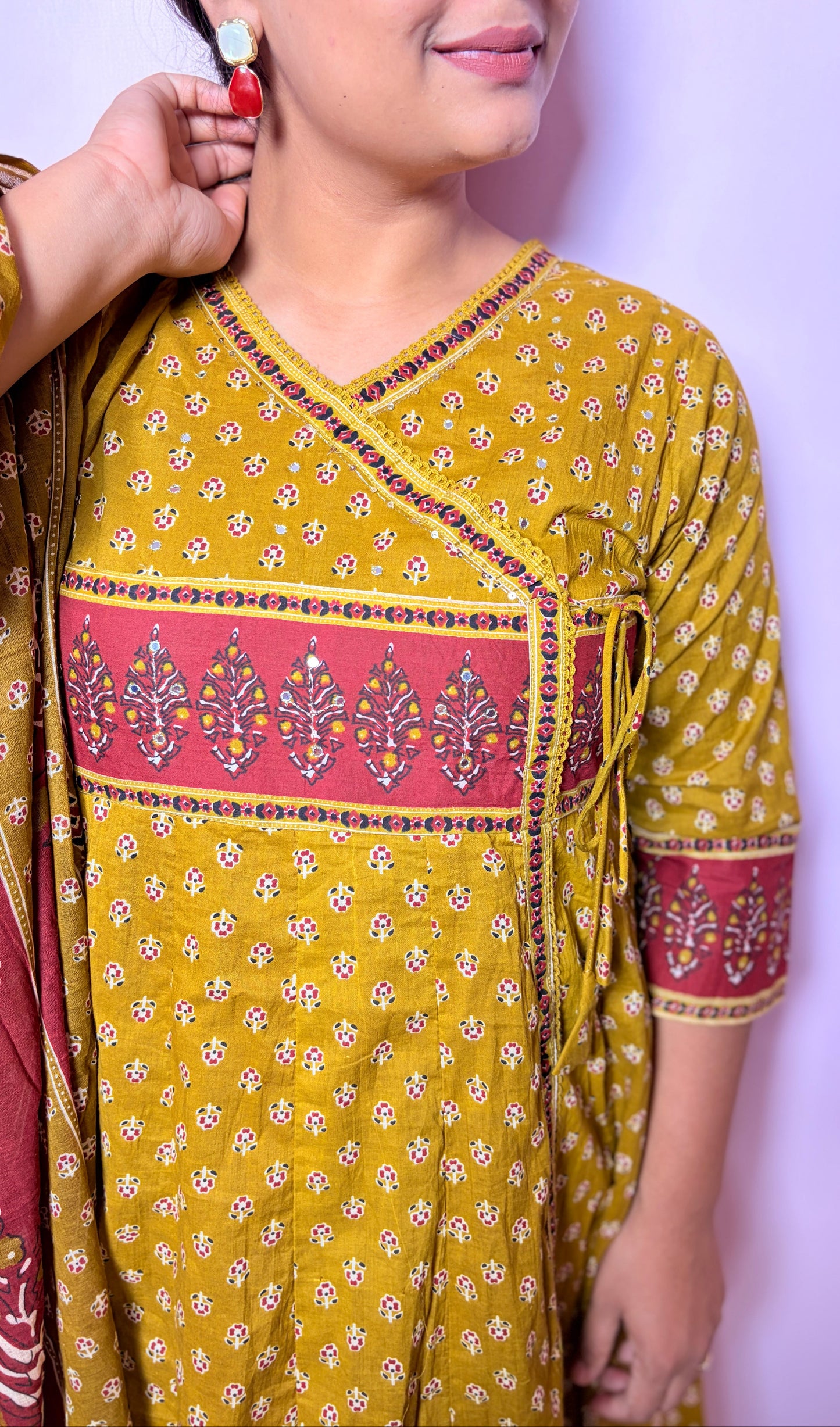 "MAGNOLIA" -Mustard Yellow Angrakha Style Suit Set