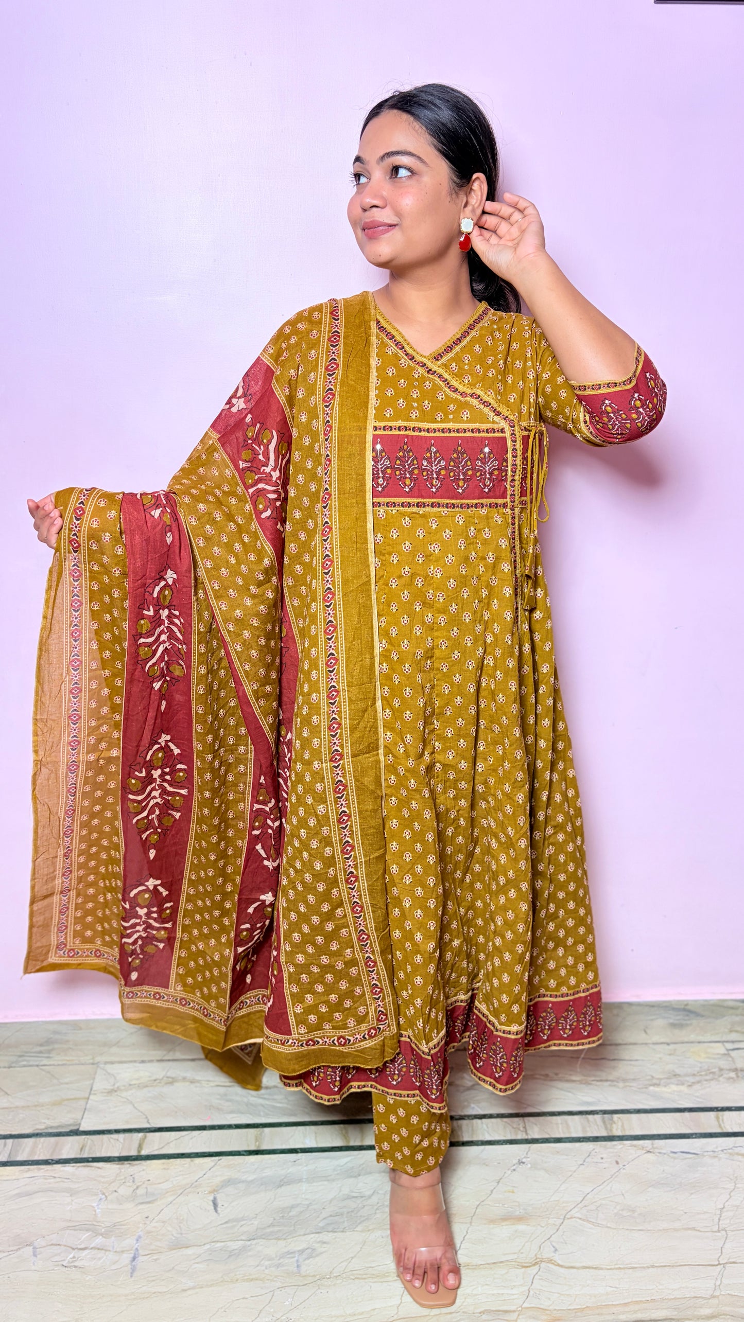 "MAGNOLIA" -Mustard Yellow Angrakha Style Suit Set