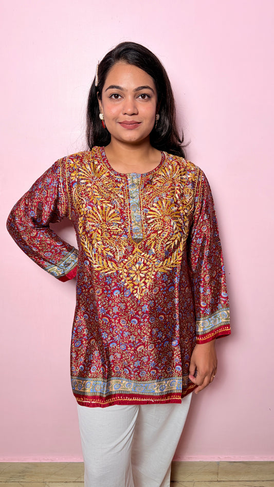 "PETUNIA" -Wine Red traditional embroidered Kurti