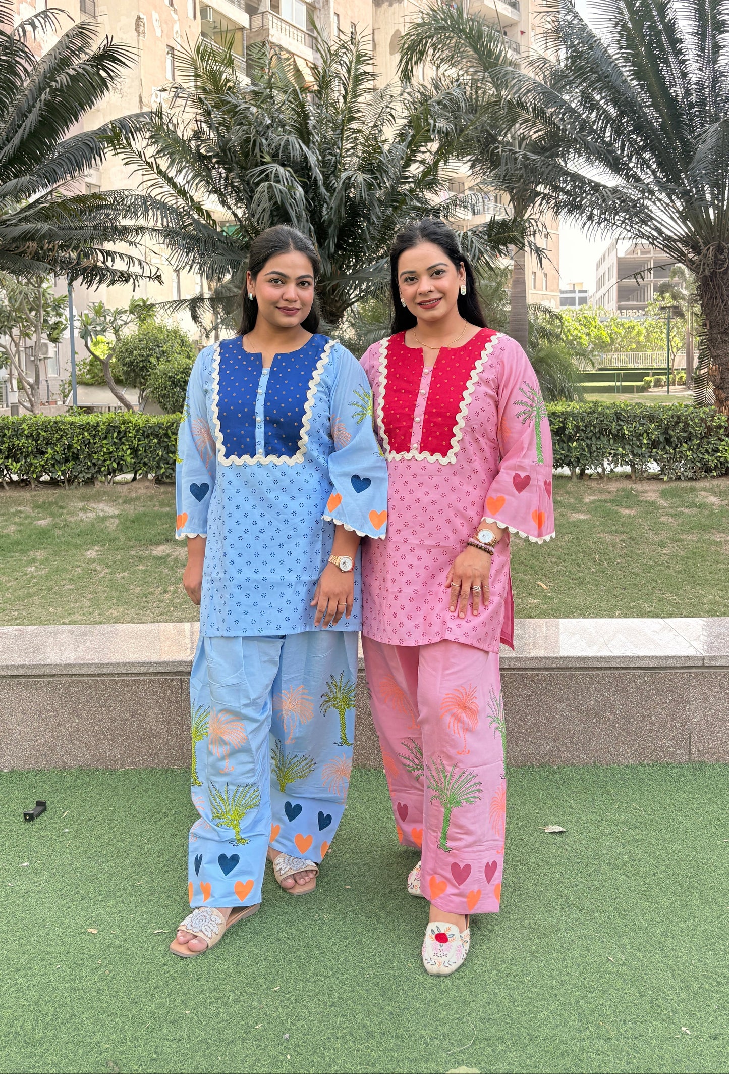 "PARISA" -Powder Blue Heart Farshi Co-Ord Set