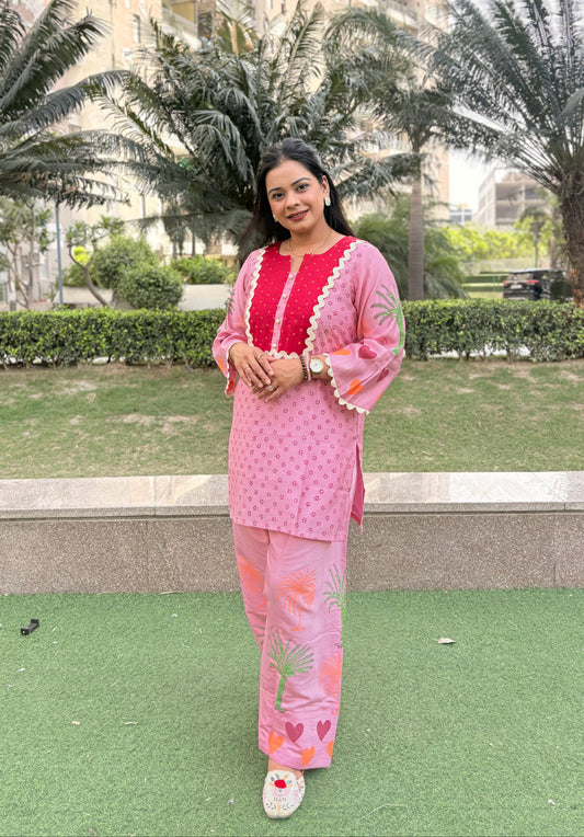 "JUNIA" -Candy Pink Heart Farshi Co-Ord Set