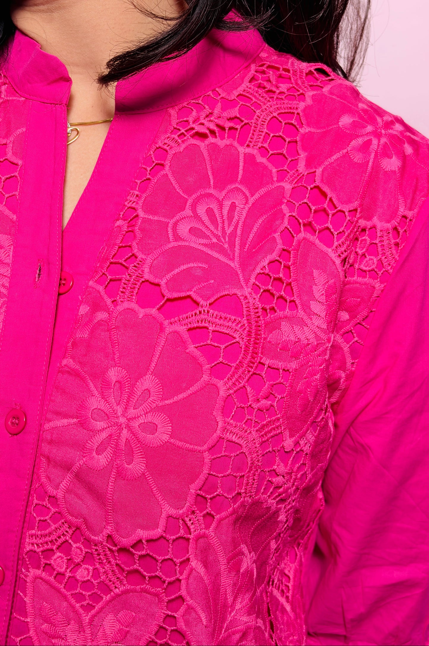 "DELINA"- Fuchsia Pink Lace detailed Shirt