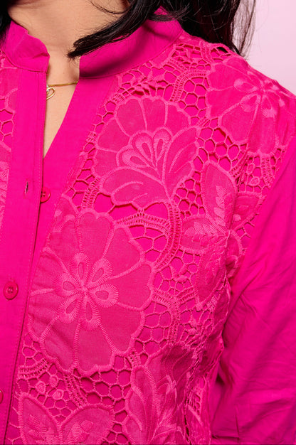 "DELINA"- Fuchsia Pink Lace detailed Shirt