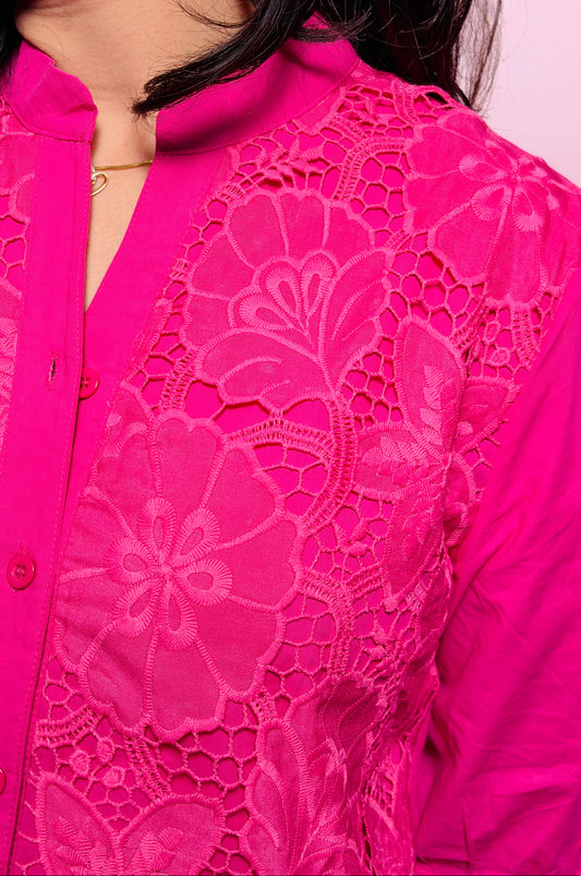 "DELINA"- Fuchsia Pink Lace detailed Shirt