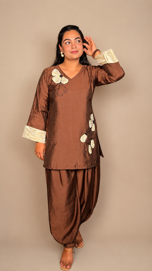 "PRISHA"- Mocha 3D Applique Co-ord Set