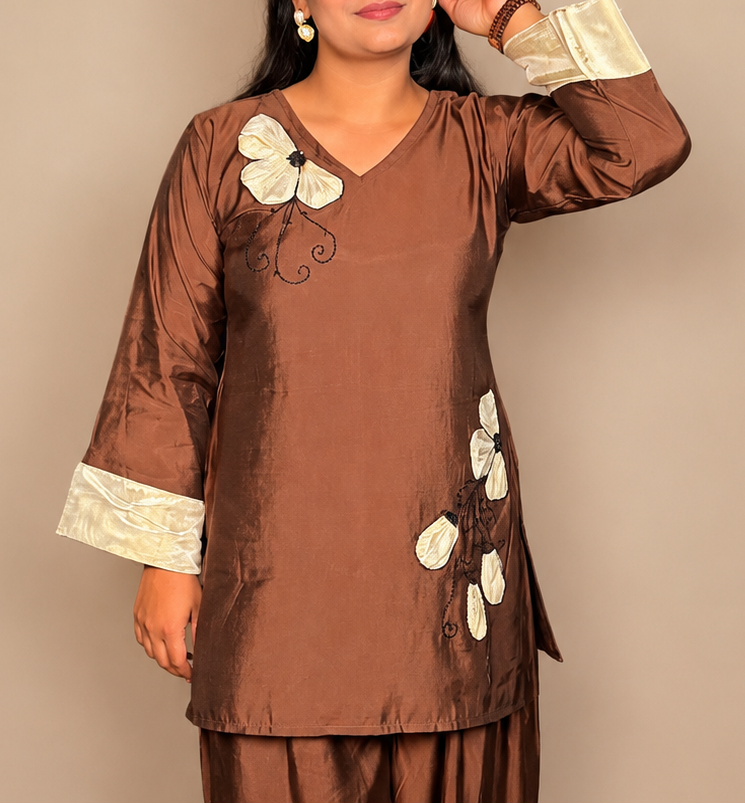 "PRISHA"- Mocha 3D Applique Co-ord Set