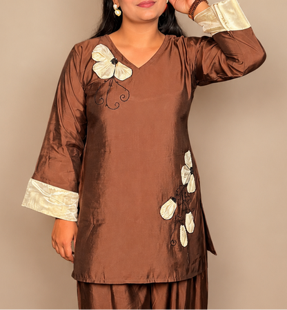 "PRISHA"- Mocha 3D Applique Co-ord Set