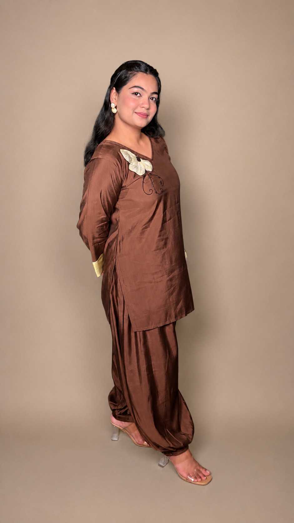 "PRISHA"- Mocha 3D Applique Co-ord Set