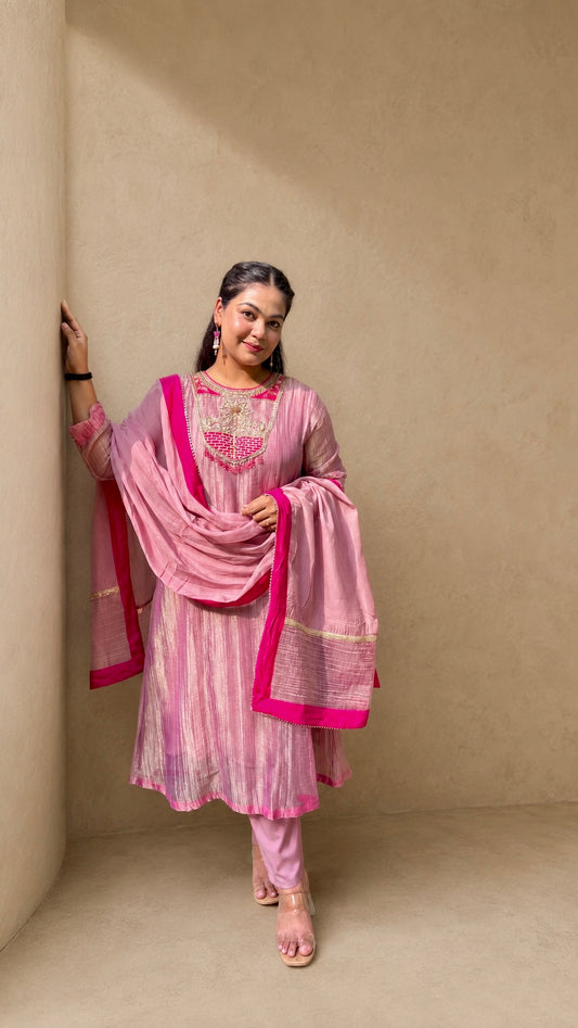 "VIRASAT"- Blush Rose Pink Luxe Suit Set