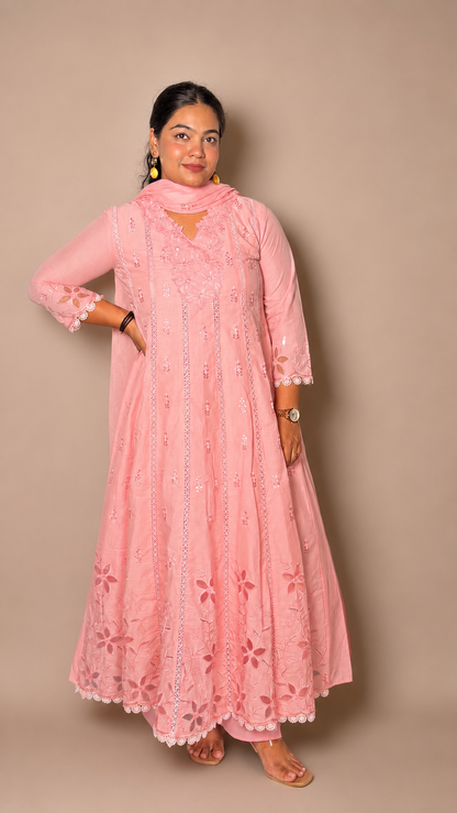 "INDIRA"- Pastel Floral Embroidered Anarkali Suit set