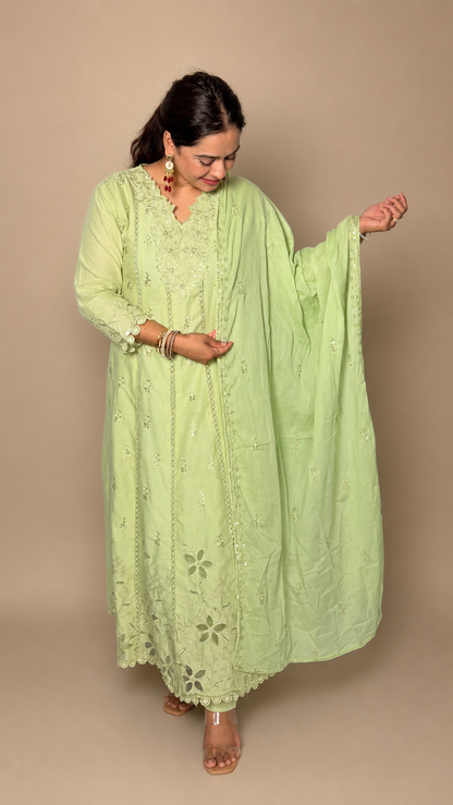 "INDIRA"- Pastel Floral Embroidered Anarkali Suit set
