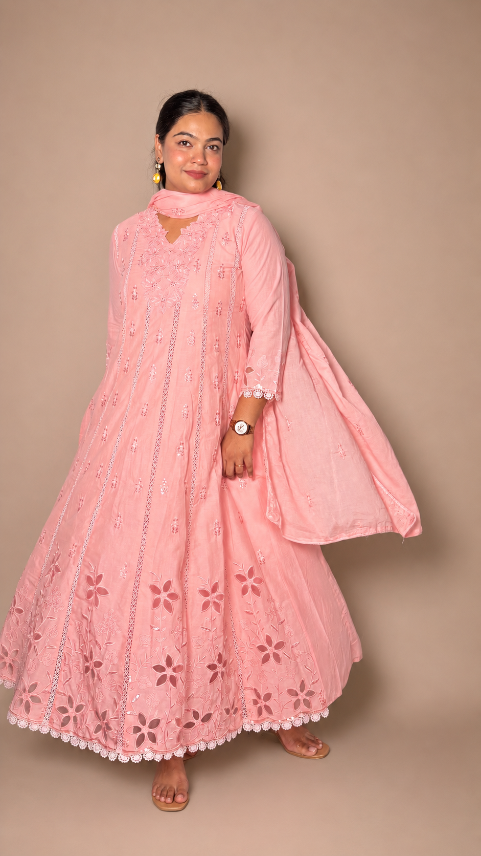 "INDIRA"- Pastel Floral Embroidered Anarkali Suit set