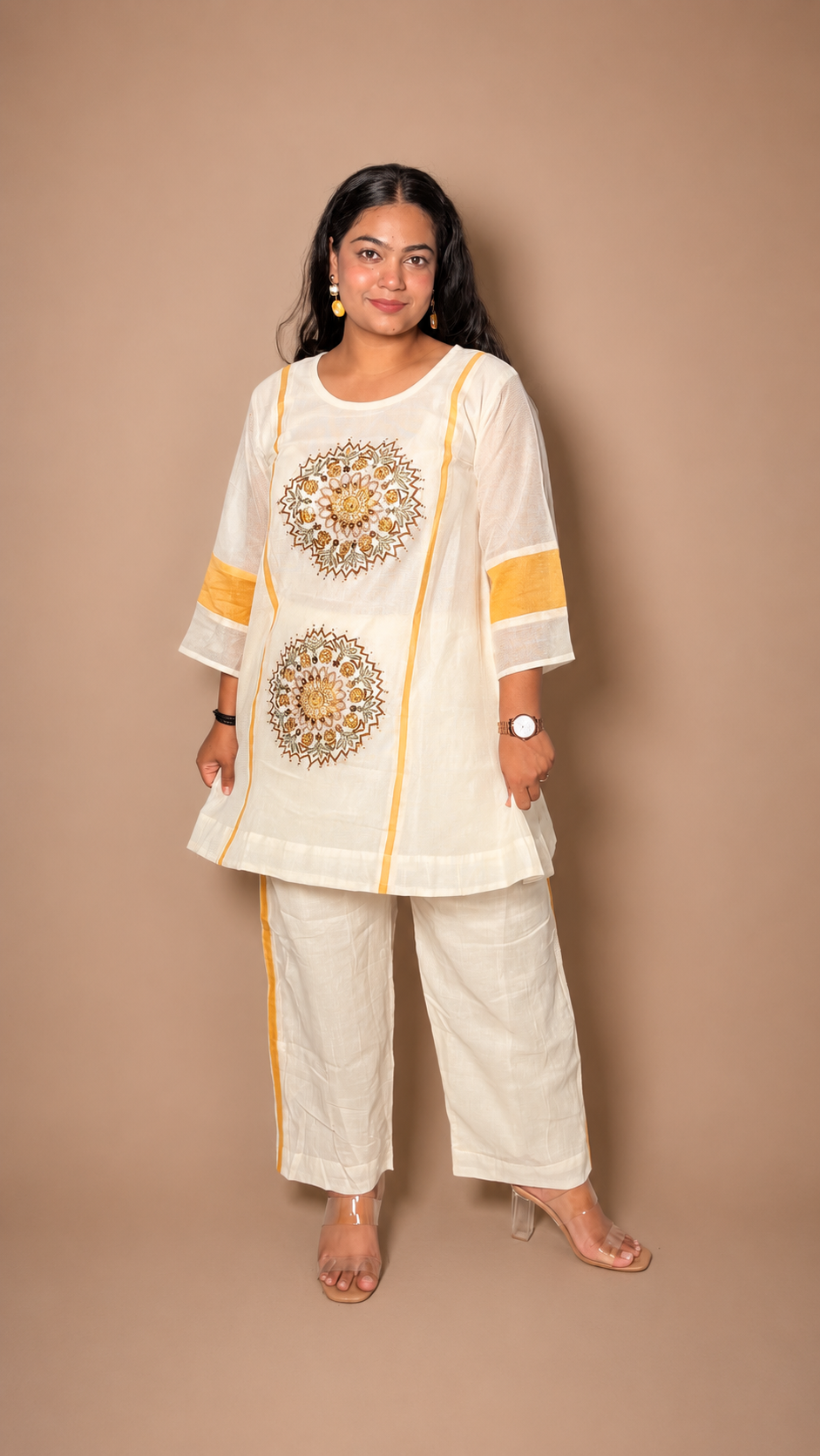 "TRISHA"- Ivory Gold Mandala Co-Ord Set