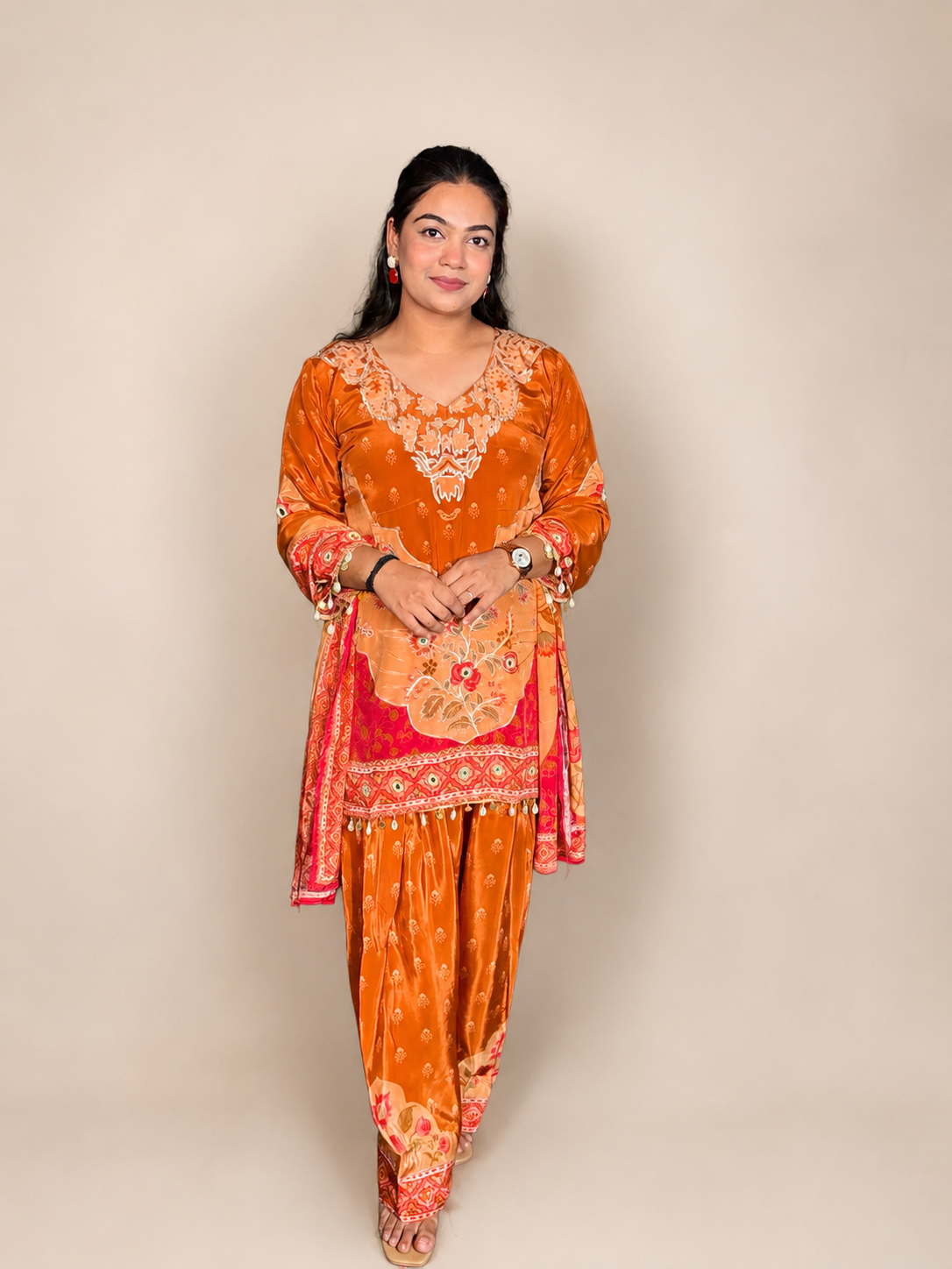 "MRINAL"- Amber Rust Heritage Farshi Luxe Suit Set