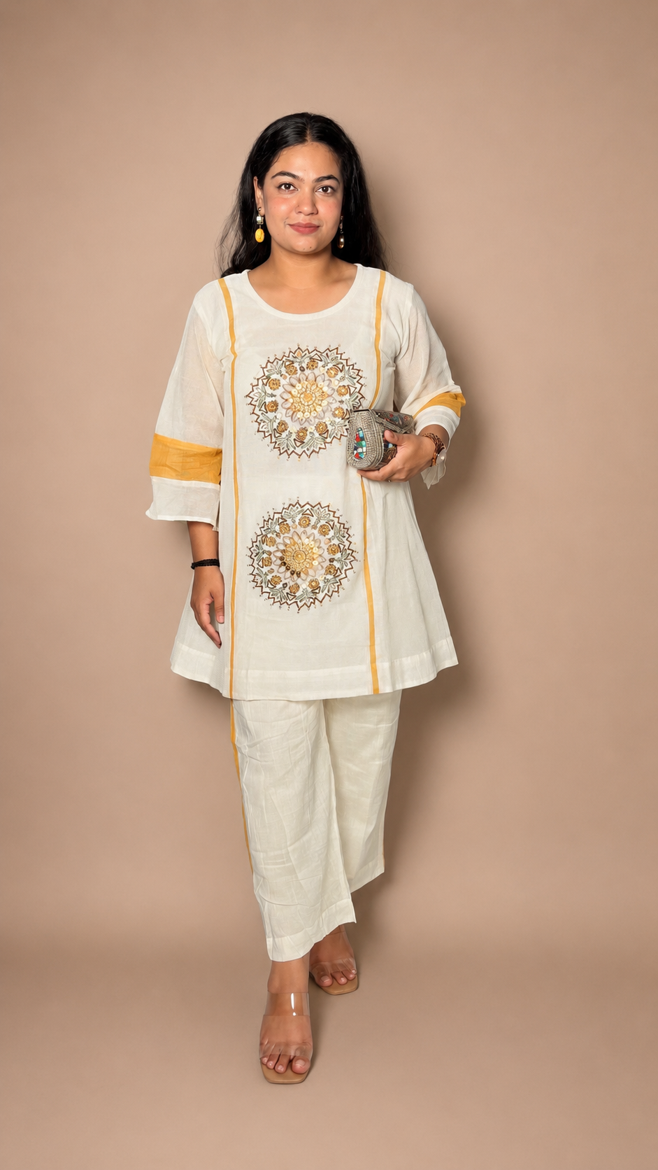 "TRISHA"- Ivory Gold Mandala Co-Ord Set