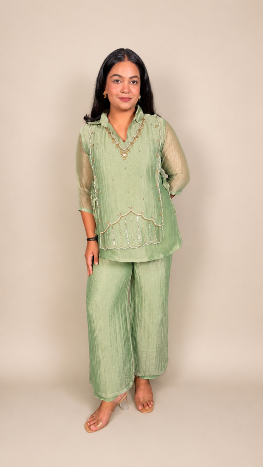 "SHARVANI"- Sage Mist Designer Co-Ord Set