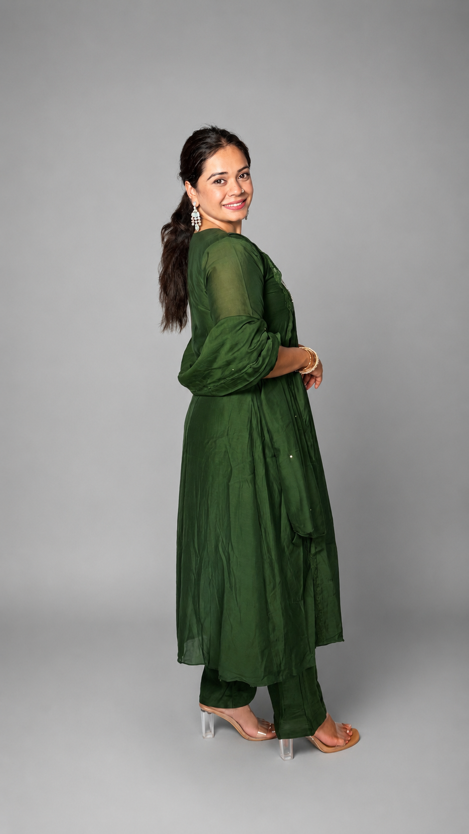 "TANISHA"- Green Emerald Rose A-Line Luxe Suit Set