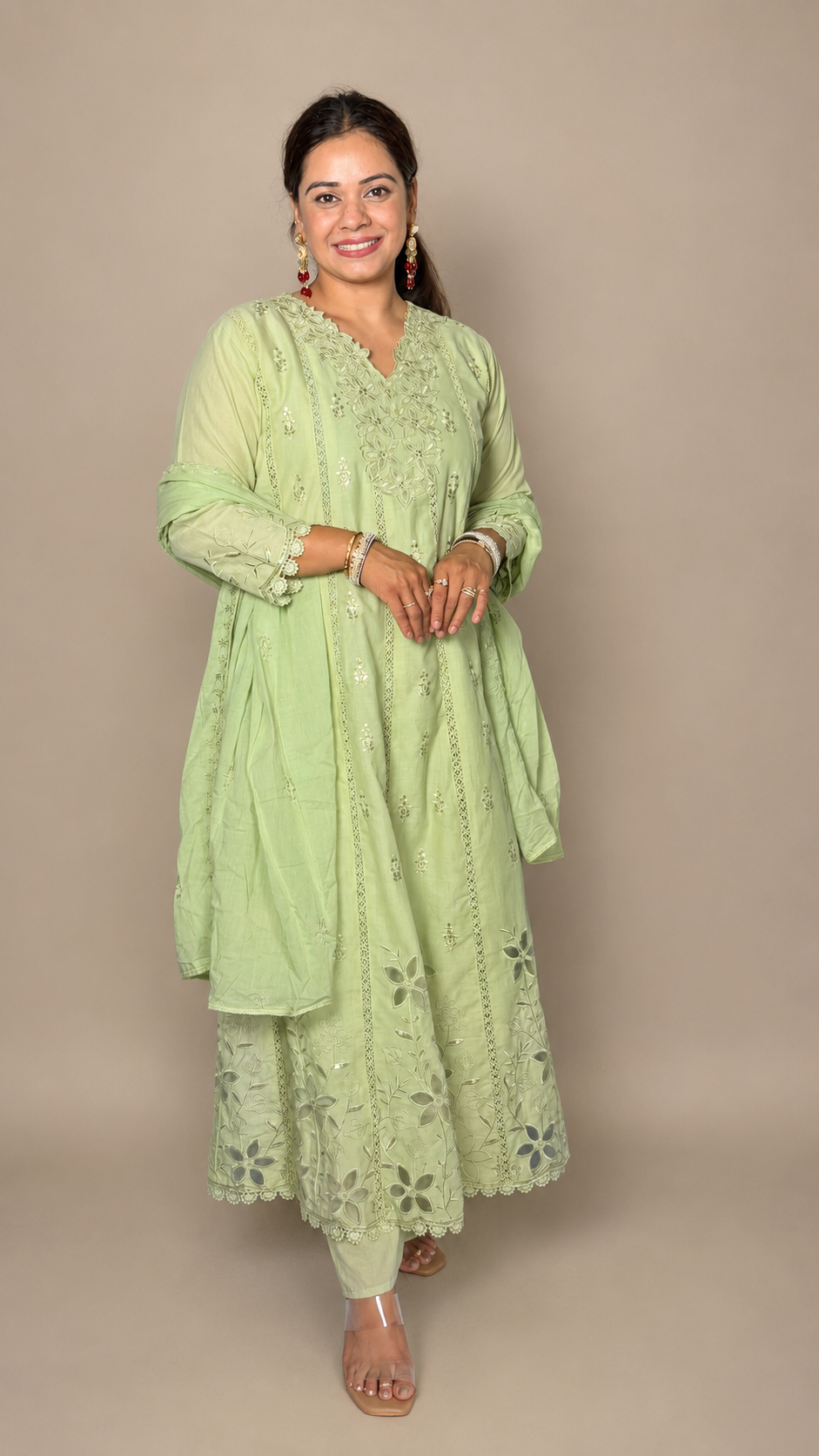 "INDIRA"- Pastel Floral Embroidered Anarkali Suit set