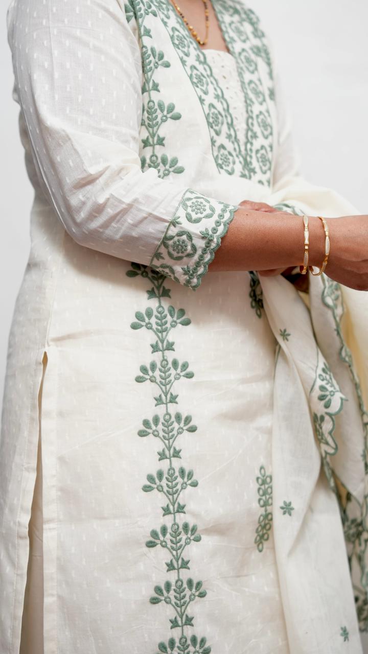 "MEHER" - Offwhite Suit set with Dupatta