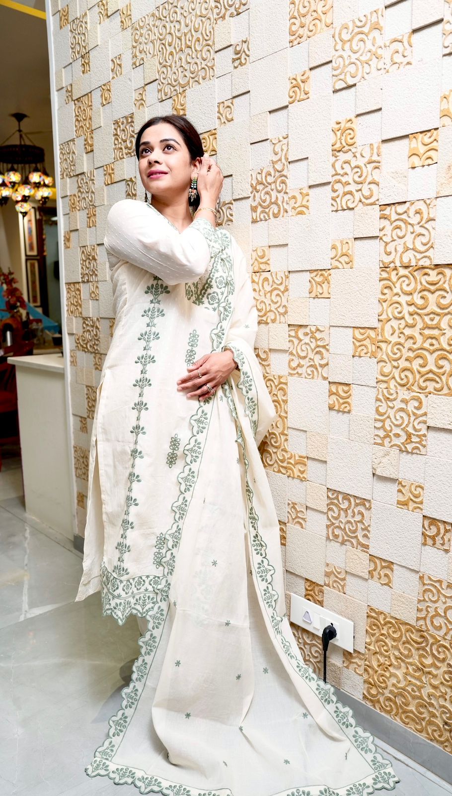 "MEHER" - Offwhite Suit set with Dupatta