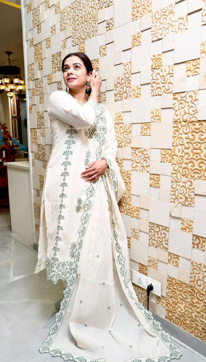 "MEHER" - Offwhite Suit set with Dupatta
