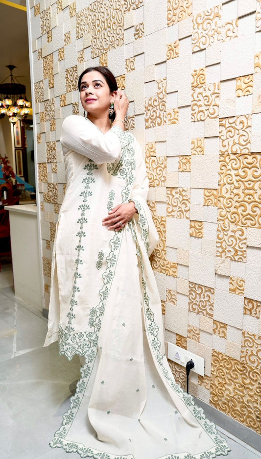 "MEHER" - Offwhite Suit set with Dupatta