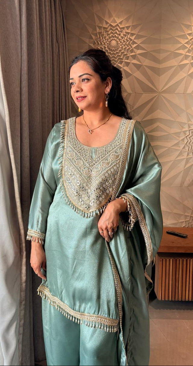 "MERINA"- Sage Green Festive Suit Set