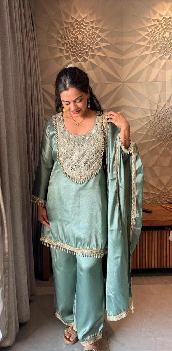 "MERINA"- Sage Green Festive Suit Set