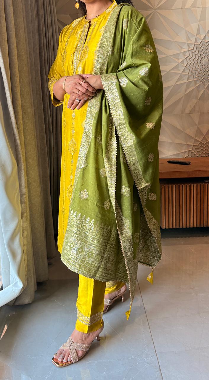 "MAHIRA" - Mustard & Olive Kurta Suit Set