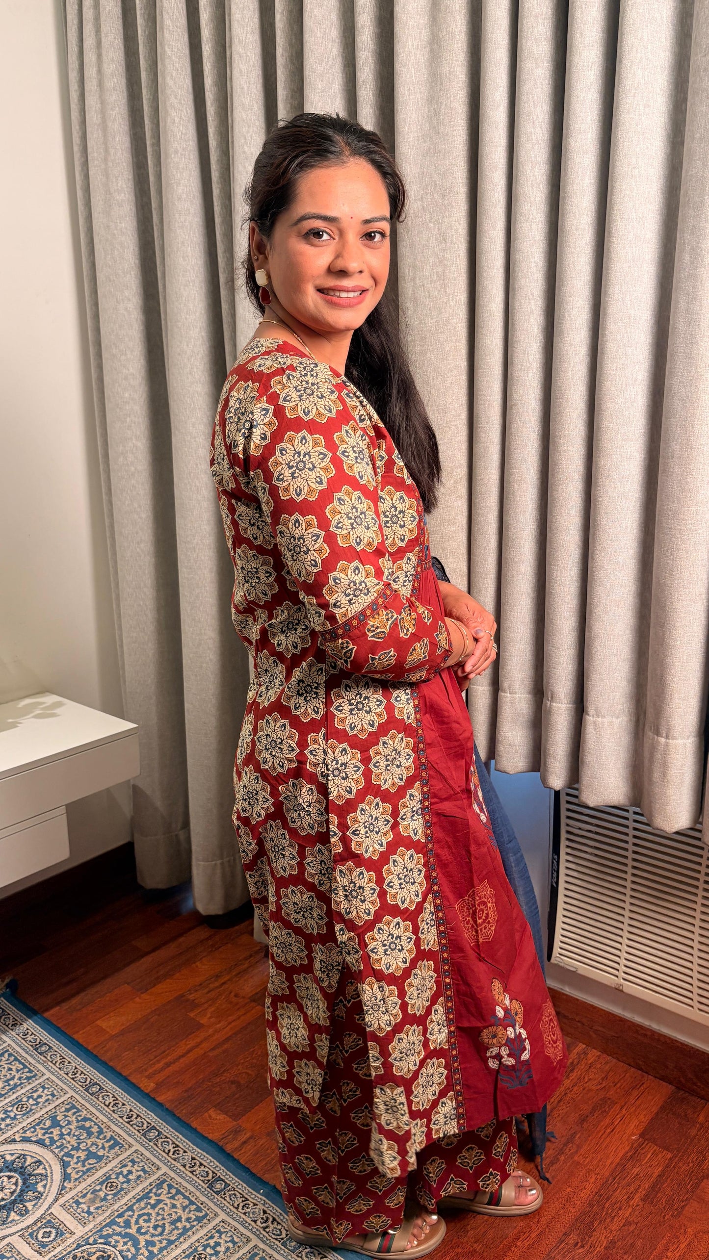 "Nysa"-Rust Red Printed Suit Set