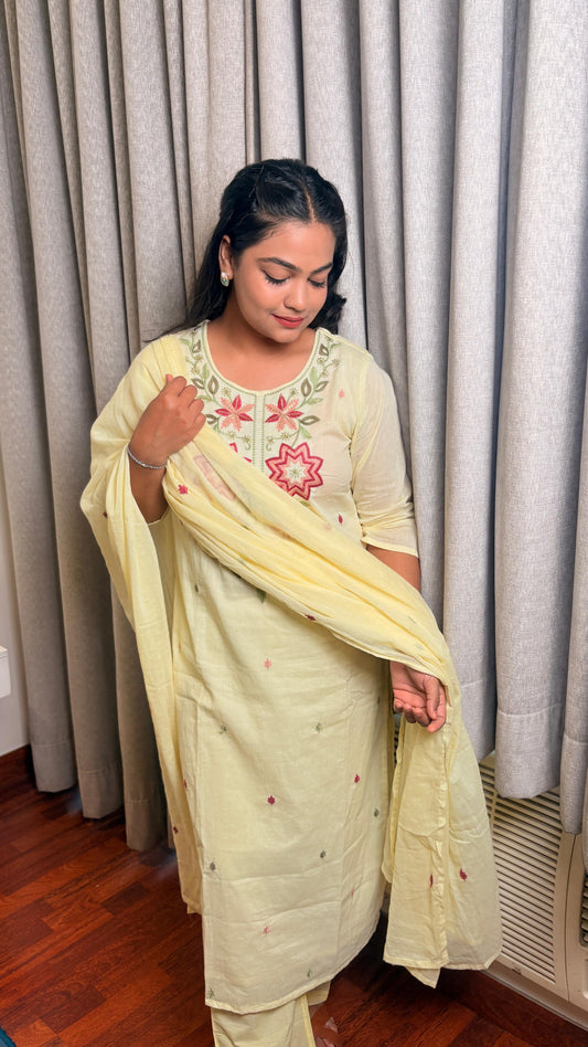 "ARIA"-Pastel Yellow Embroidered Suit