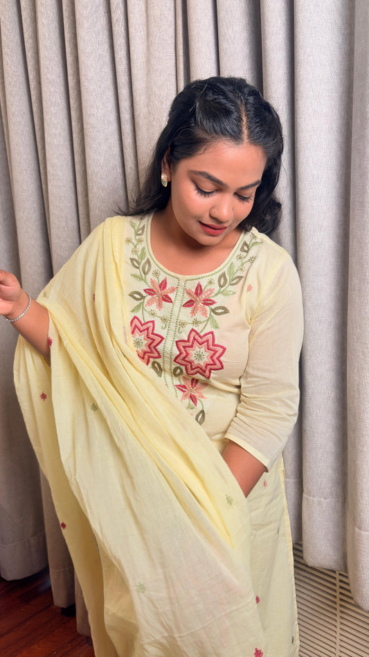 "Aria"-Pastel Yellow Embroidered Suit