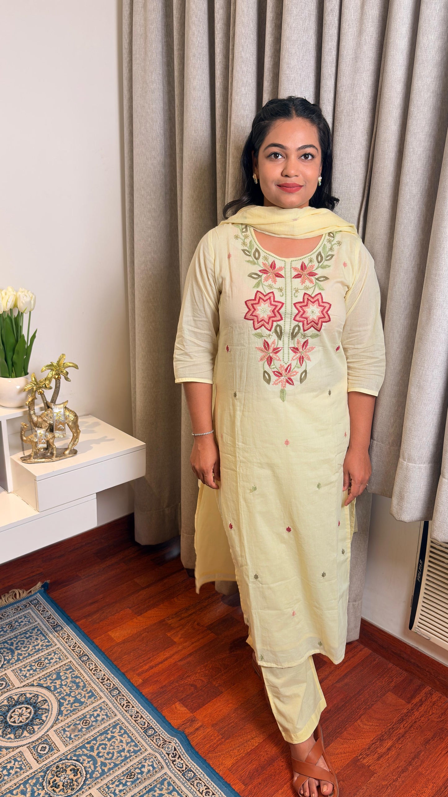 "ARIA"-Pastel Yellow Embroidered Suit