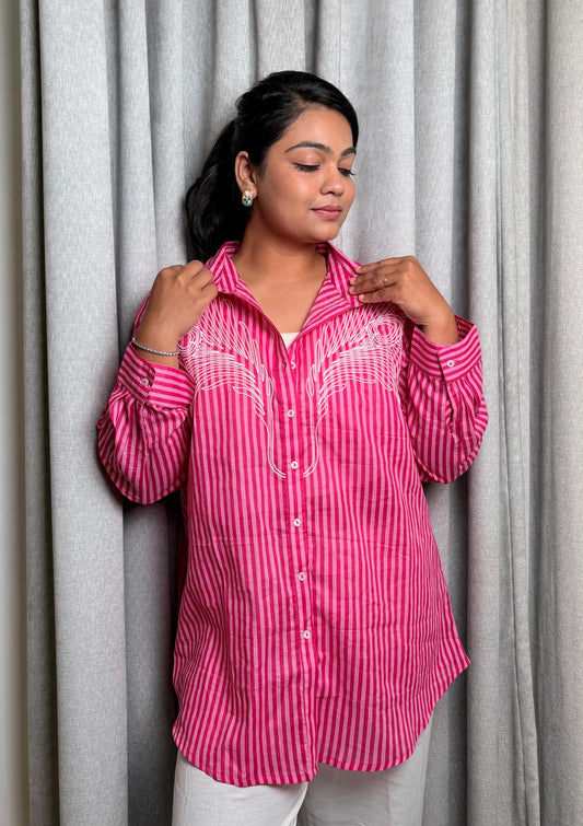 "FREYA"- Pink Striped Shirt Set