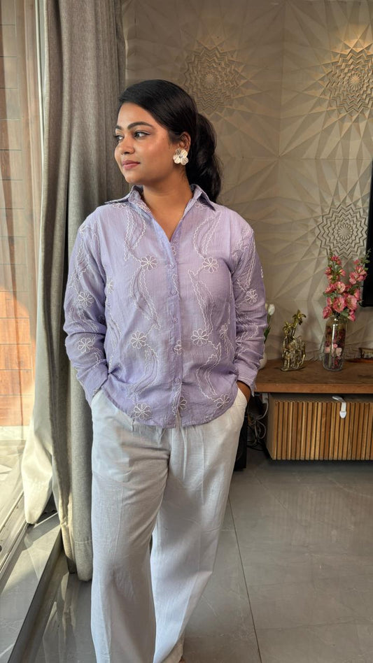 "Lily"- Lavender Embroidered Shirt Set