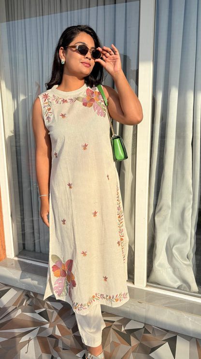 "Clara"-Off-White Embroidered Kurta Set