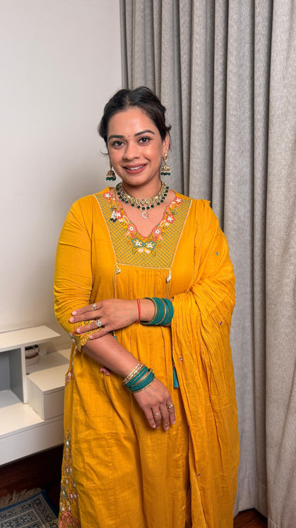 "Mysha"- Mustard Festive Kurta Set with Dupatta