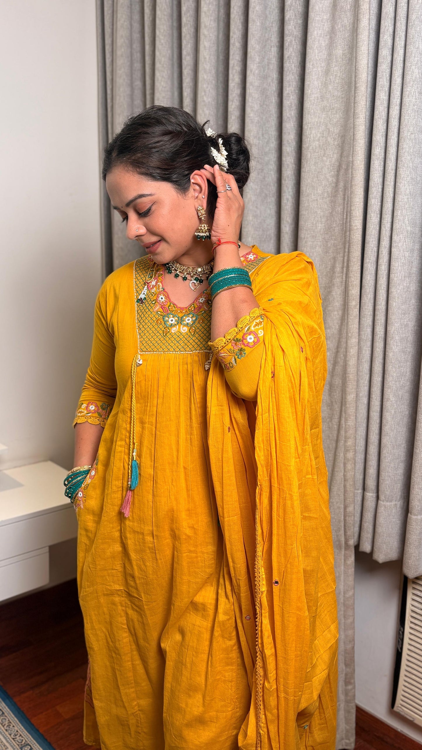 "Mysha"- Mustard Festive Kurta Set with Dupatta