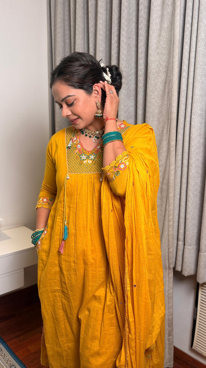 "Mysha"- Mustard Festive Kurta Set with Dupatta