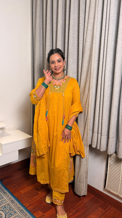 "Mysha"- Mustard Festive Kurta Set with Dupatta