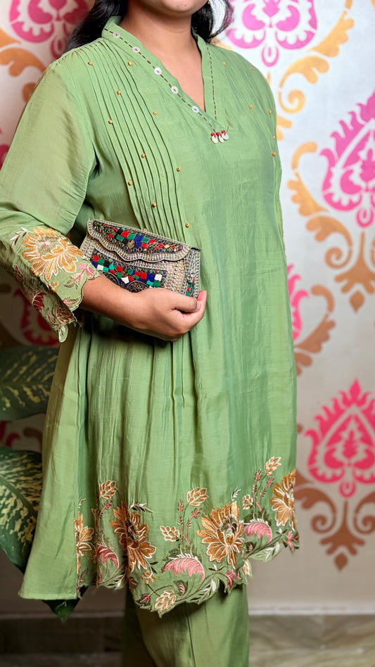 "ZINNIA" -Sage Green Embroidered Co-Ord Set