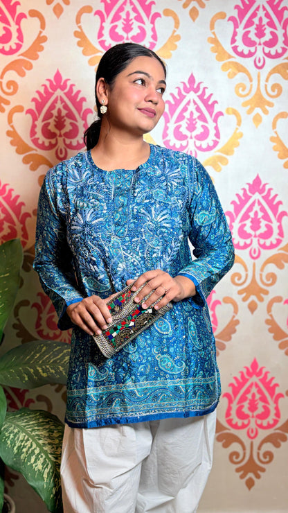 "IRIS"-Blue Paisley traditional embroidered Kurti
