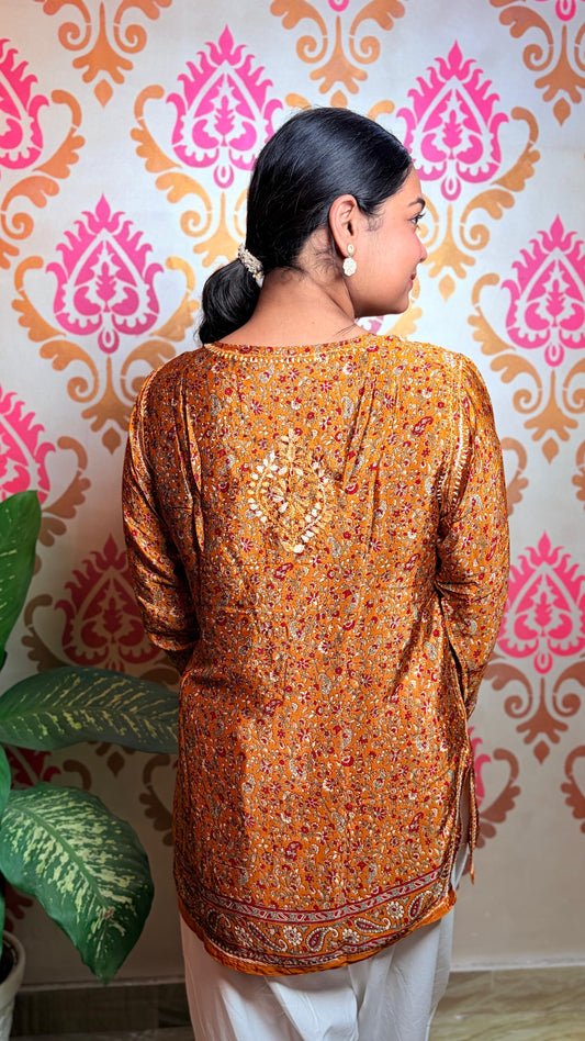 "AZALEA" -Dark Mustard traditional embroidered Kurti