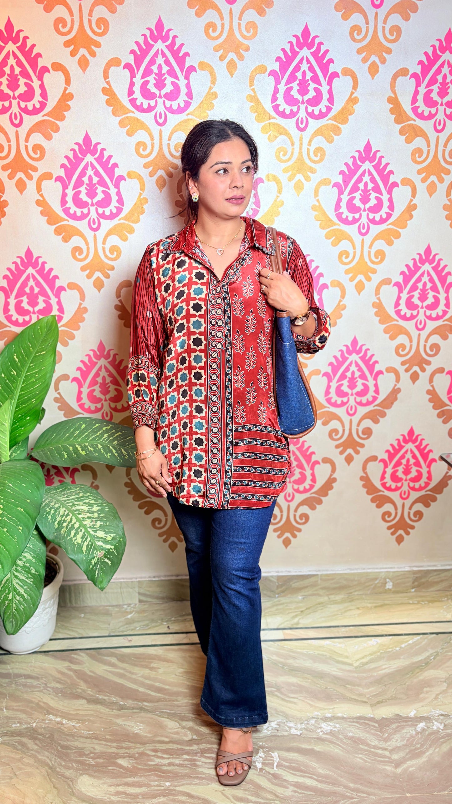 "ROSE"-Red Multi Printed Shirt