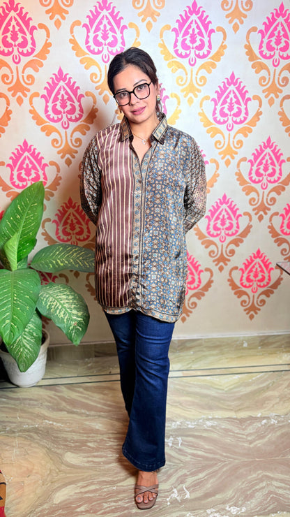 "SALVIA"- Brown & Blue Printed Shirt